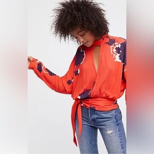 Free People women PS orange "Say You Love Me" floral‎ top long sleeve